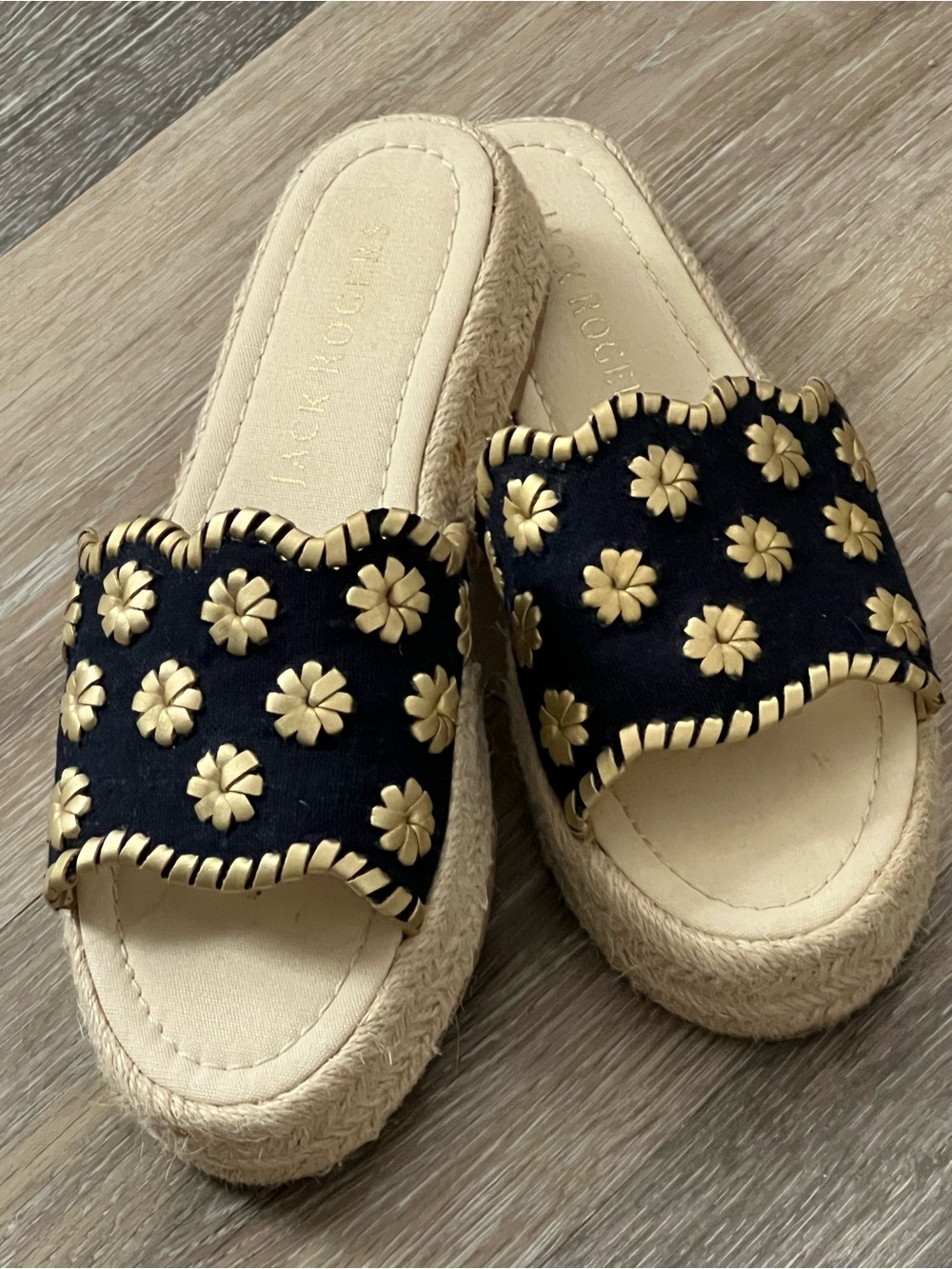 Jack Rogers Palmer Slide Espadrille Slide Midnight/Gold Size 7